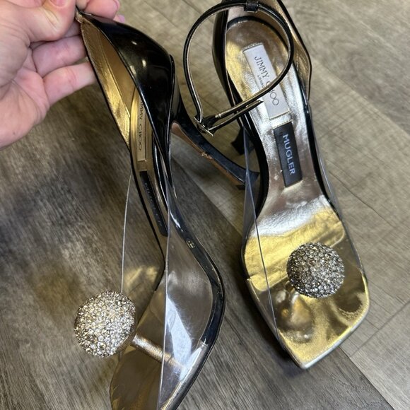 Jimmy Choo x Mugler Crystal Ball Ankle Strap Heels – Clear PVC / Rhinestone - Picture 9 of 9